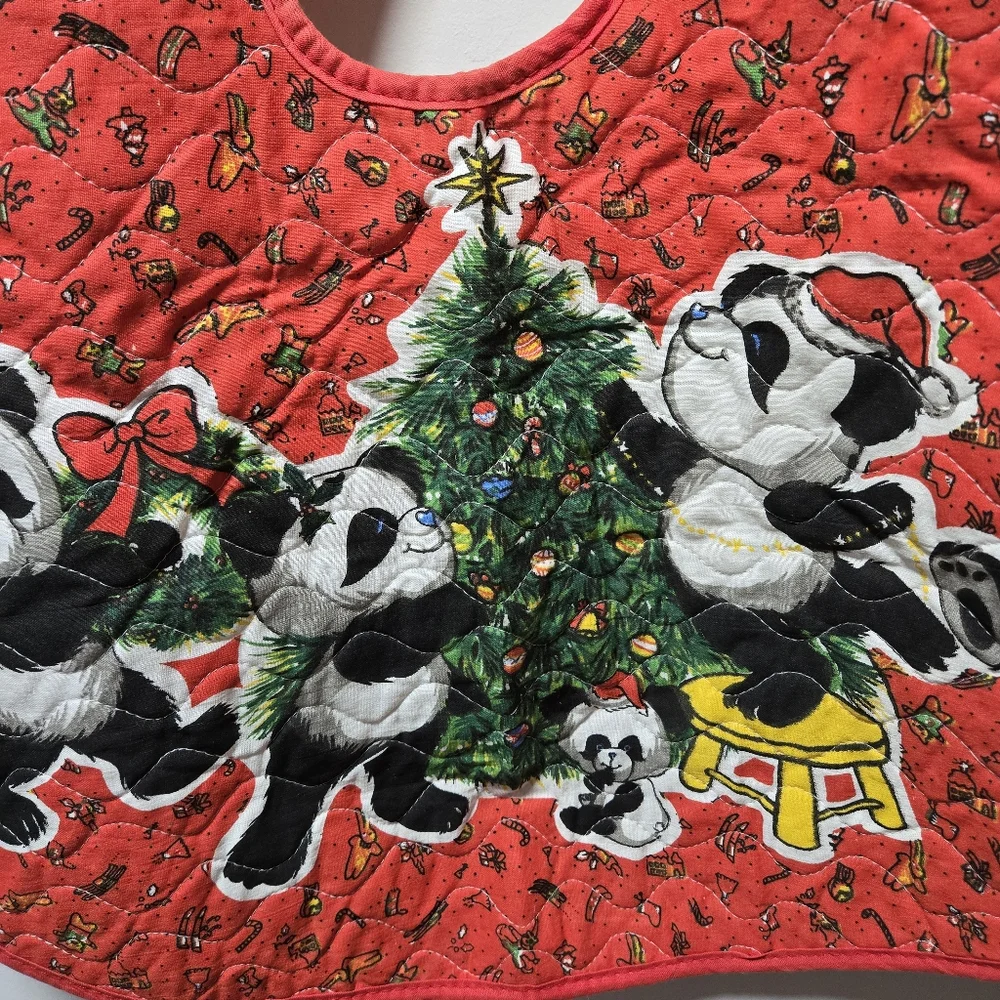 Vintage Panda Bear Cloth Christmas Tree Skirt Holiday Decor 60s 70s Retro Twee
